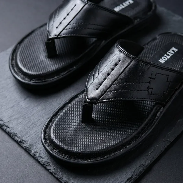 Black_Real_Leather_Casual_Wear_Slide_Sandals_For_Men