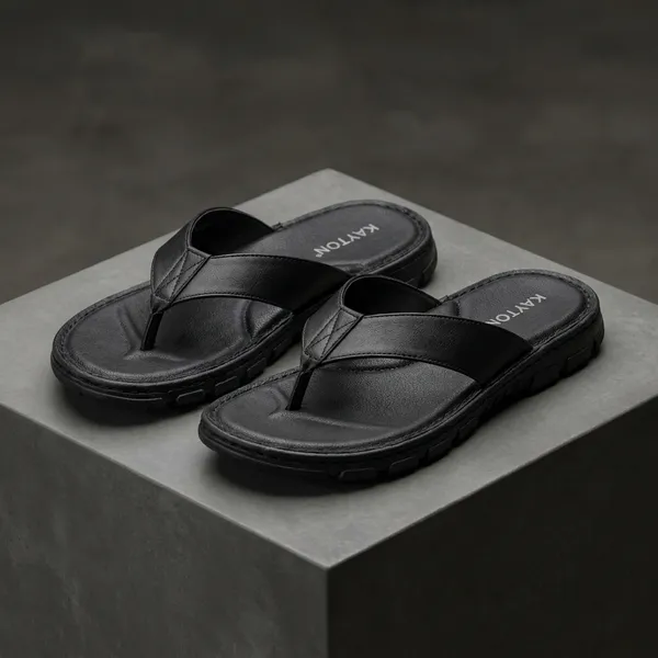 Black_Real_Leather_Casual_Wear_Slide_Sandals_For_Men