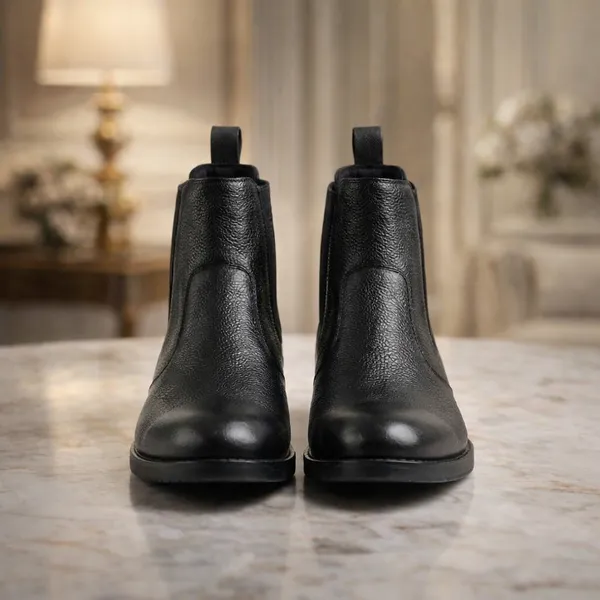 Black_Real_Leather_Casual_Wear_Ankle_Boots_For_Women