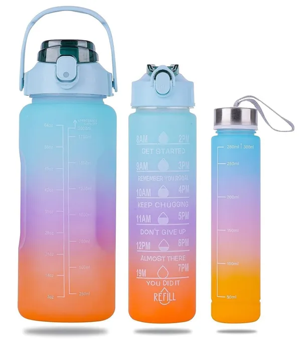Multicolor_3_Pcs_Motivational_Leak_Proof_Tritan_Water_Bottles_(2000Ml,900Ml,300Ml)