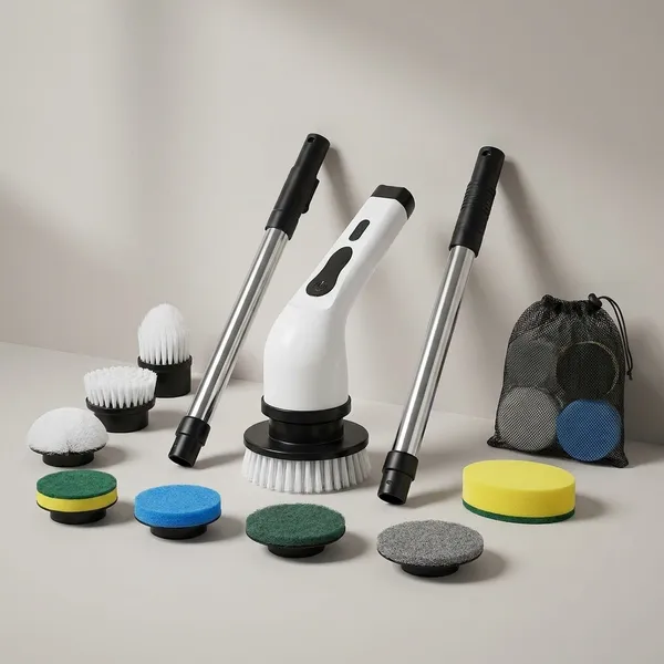 Silver_And_White_Stainless_Steel_9_In_1_Cordless_Electric_Spin_Scrubber