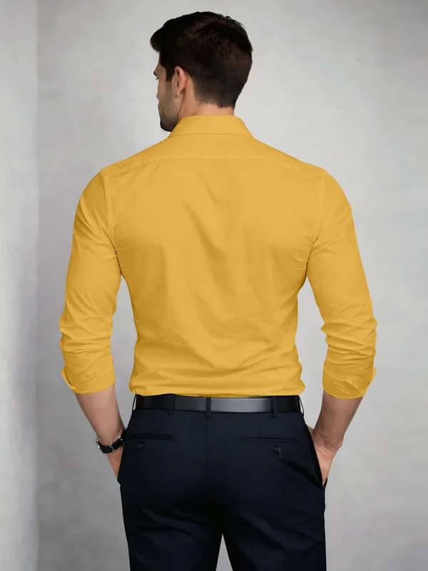 Yellow_Cotton_Blend_Slim_Fit_Shirt_Men