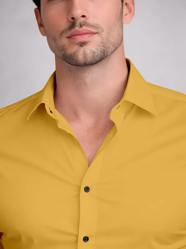 Yellow_Cotton_Blend_Slim_Fit_Shirt_Men