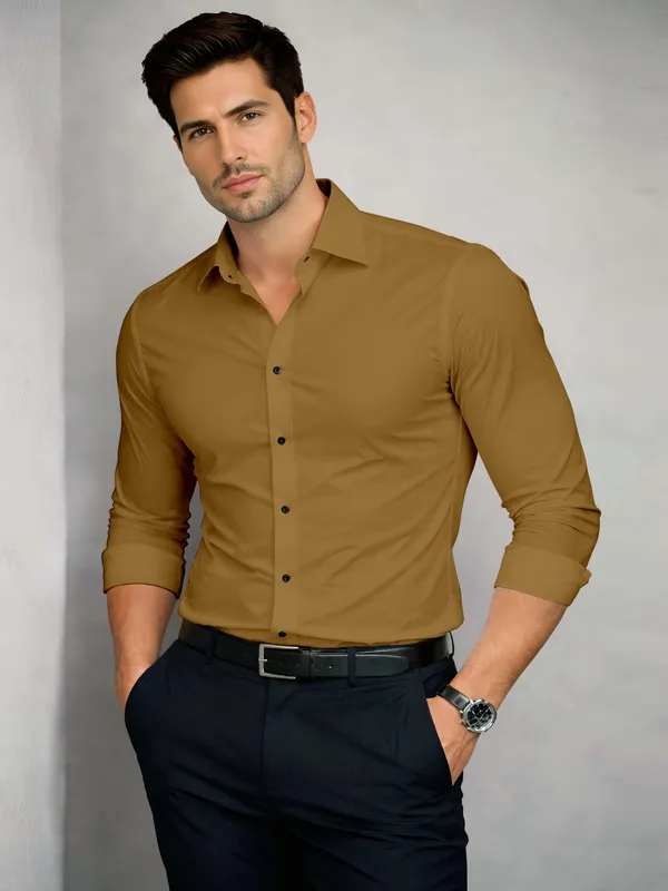 Golden_Yellow_Cotton_Blend_Slim_Fit_Shirt_Men