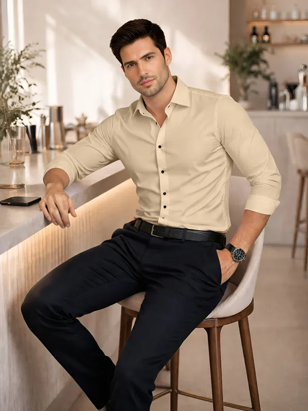 Cream_Cotton_Blend_Slim_Fit_Shirt_Men