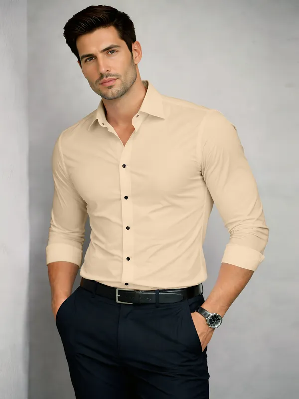 Cream_Cotton_Blend_Slim_Fit_Shirt_Men
