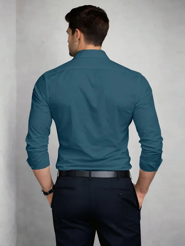 Petrol_Green_Cotton_Blend_Slim_Fit_Shirt_Men