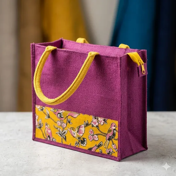 Pink_Designer_Jute_Bag_with_Kalamkari