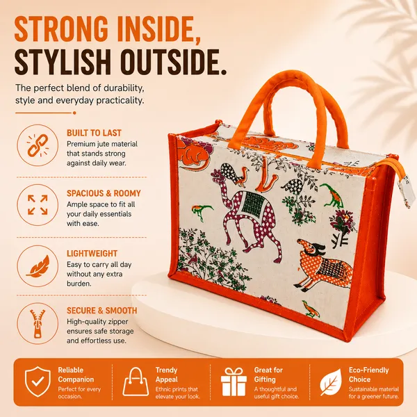 Printed_Orange_Designer_Jute_Bag