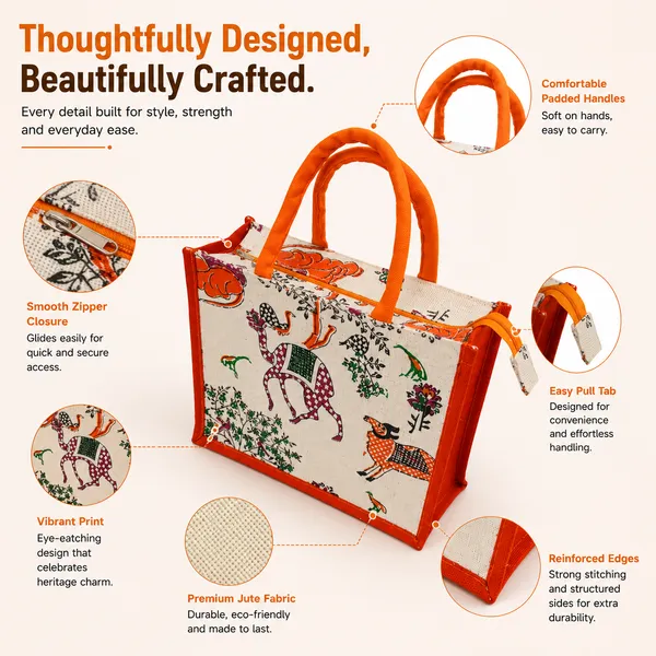 Printed_Orange_Designer_Jute_Bag