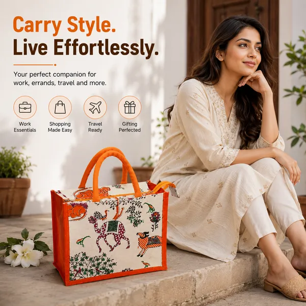 Printed_Orange_Designer_Jute_Bag