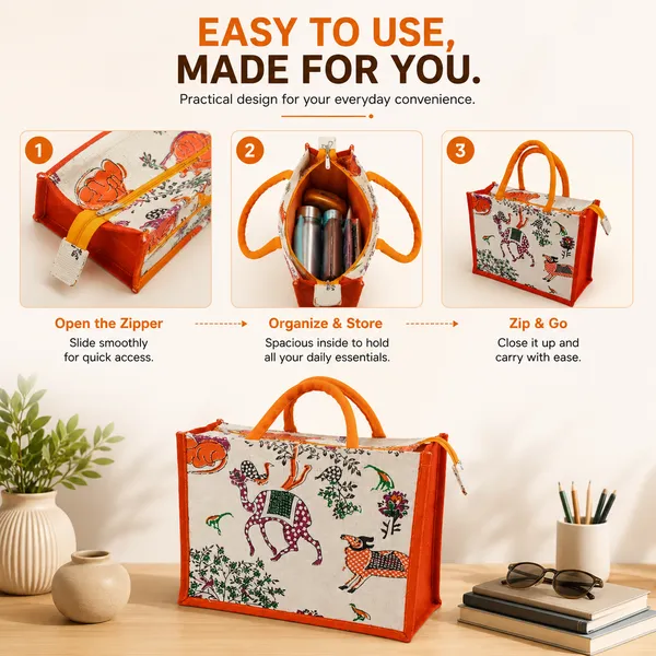 Printed_Orange_Designer_Jute_Bag