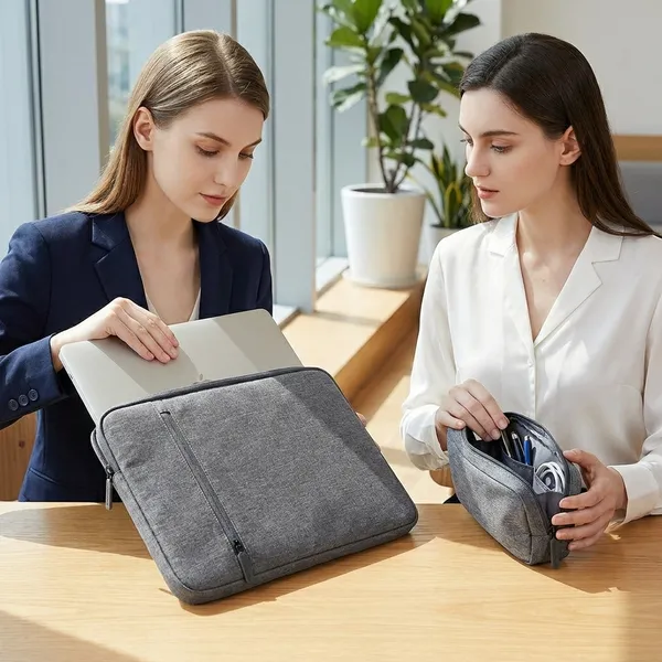 Dark_Grey_Premium_Heather_Laptop_Sleeve_With_Accessory_Pouch_For_Unisex_(Pack_Of_2)