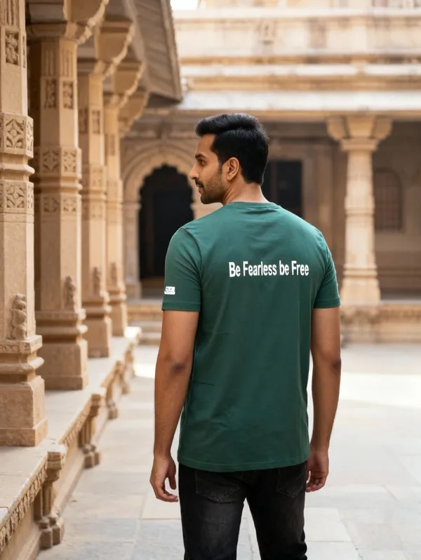 Bottle_Green_(Be_Fearless_Be_Free)_180_Gsm_Poly_Cotton_Half_Sleeve_T-Shirt