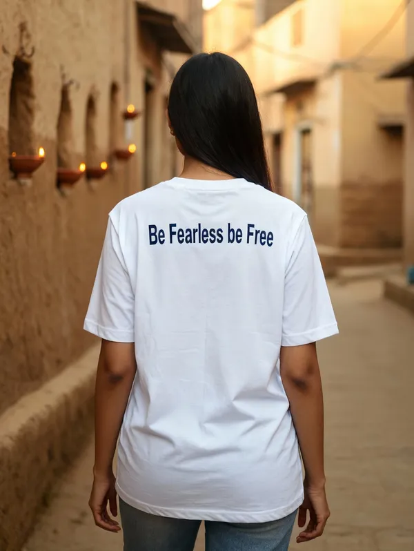 White_(Be_Fearless_Be_Free)_180_Gsm_Poly_Cotton_Half_Sleeve_T-Shirt