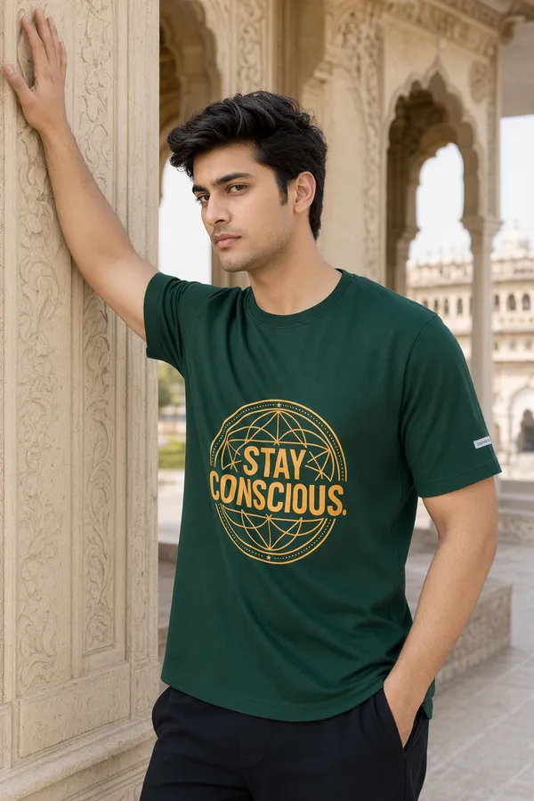 Bottle_Green_(Stay_Concious)_180_Gsm_Poly_Cotton_Half_Sleeve_T-Shirt