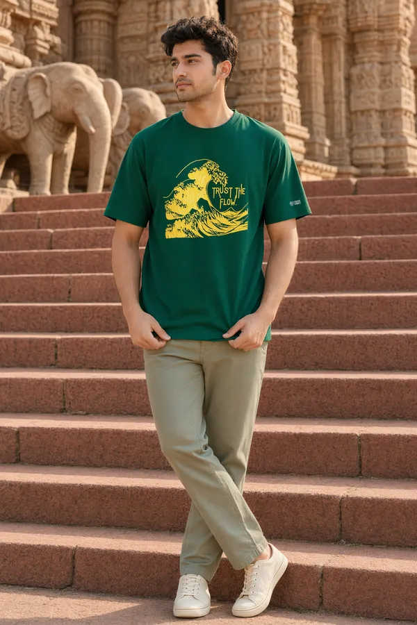 Bottle_Green_(Trust_the_Flow)_180_Gsm_Poly_Cotton_Half_Sleeve_T-Shirt