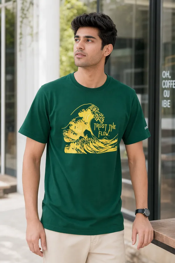 Bottle_Green_(Trust_the_Flow)_180_Gsm_Poly_Cotton_Half_Sleeve_T-Shirt