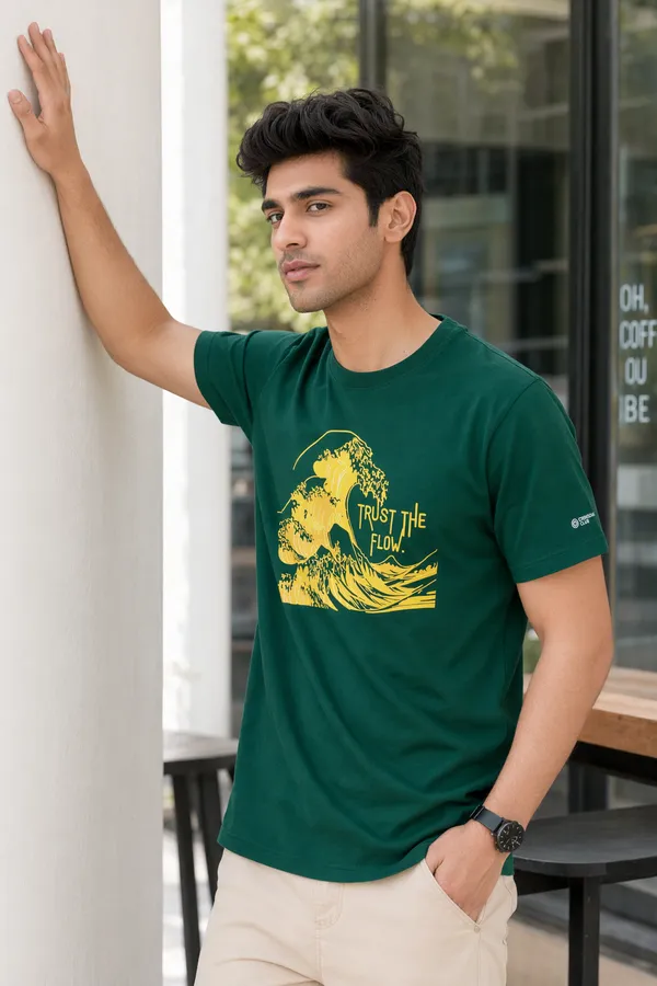 Bottle_Green_(Trust_the_Flow)_180_Gsm_Poly_Cotton_Half_Sleeve_T-Shirt