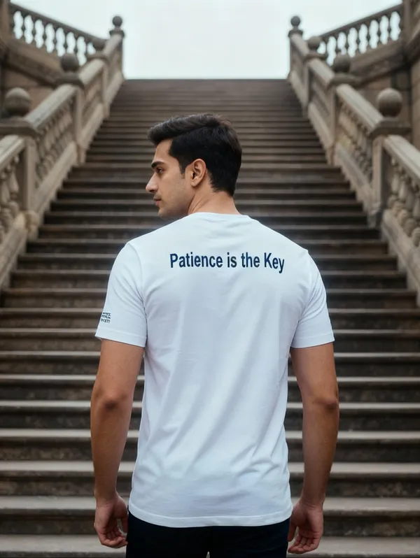 White_(Patience_Is_The_Key)_180_Gsm_Poly_Cotton_Half_Sleeve_T-Shirt