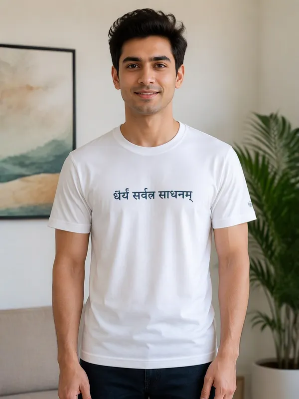 White_(Patience_Is_The_Key)_180_Gsm_Poly_Cotton_Half_Sleeve_T-Shirt