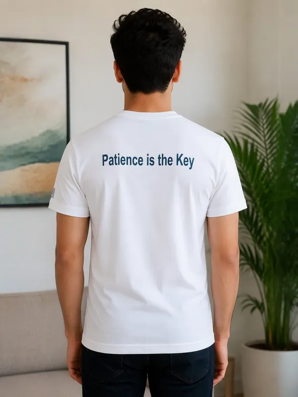 White_(Patience_Is_The_Key)_180_Gsm_Poly_Cotton_Half_Sleeve_T-Shirt