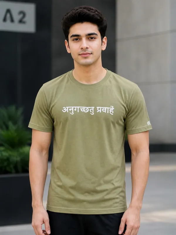 Olive_(Go_With_The_Flow)_180_Gsm_Poly_Cotton_Half_Sleeve_T-Shirt