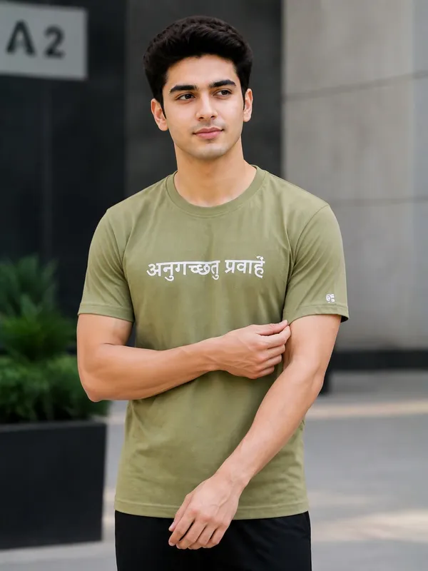 Olive_(Go_With_The_Flow)_180_Gsm_Poly_Cotton_Half_Sleeve_T-Shirt