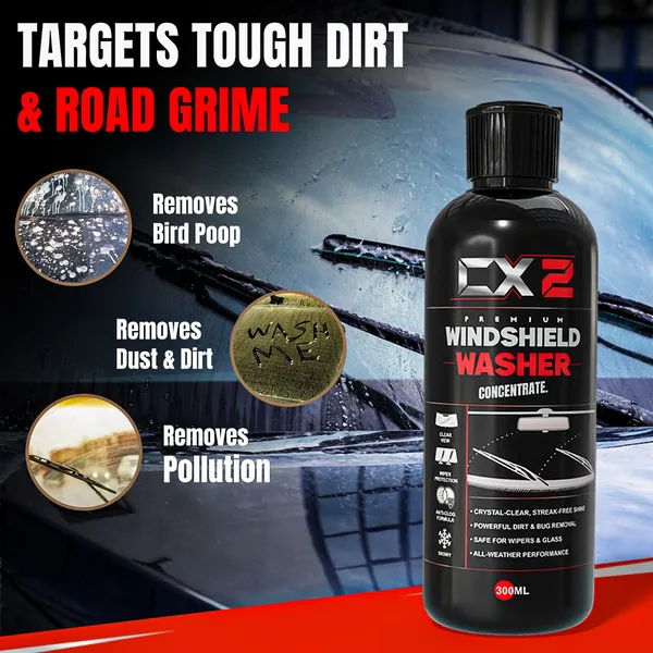 Cx2_Windshield_Washer_Fluid_Concentrate_For_Car|_300Ml_|_Streak-Free_Glass_Cleaning_|_Removes_Dust_Bugs_&_Road_Grime_|_20Ml_Dilution_Per_1L_Water_|_Safe_For_Wiper_Blades_&_Car_Glass