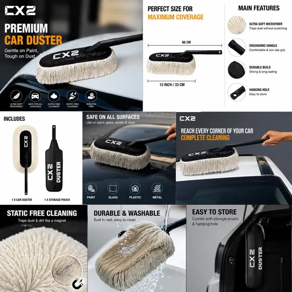 Cx2_Car_Duster_With_Long_Handle_|_Lint-Free_&_Scratch-Free_Car_Cleaning_Brush_|_Paraffin_Wax_Coated_Dust_Remover_|_Soft_Microfiber_Car_Duster_For_Exterior_Cleaning_Of_Cars_Suvs_&_Bikes