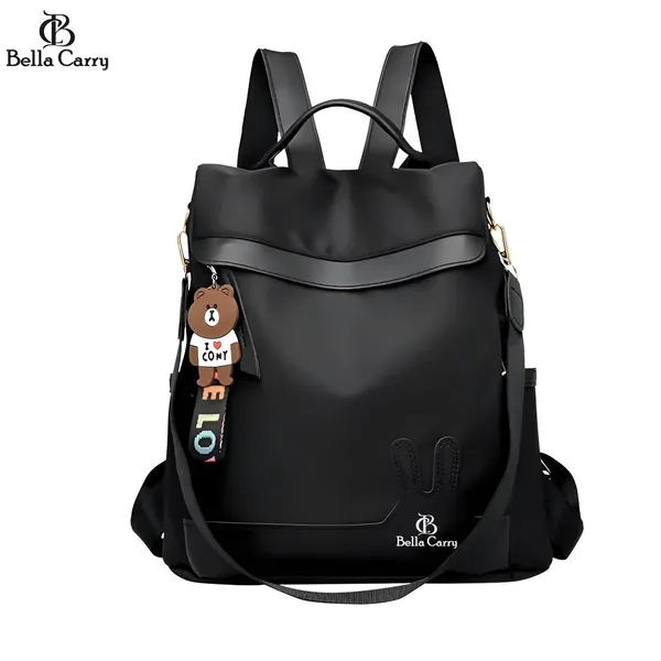 Black_Polyurethane_Zipper_Backpack_For_Girls