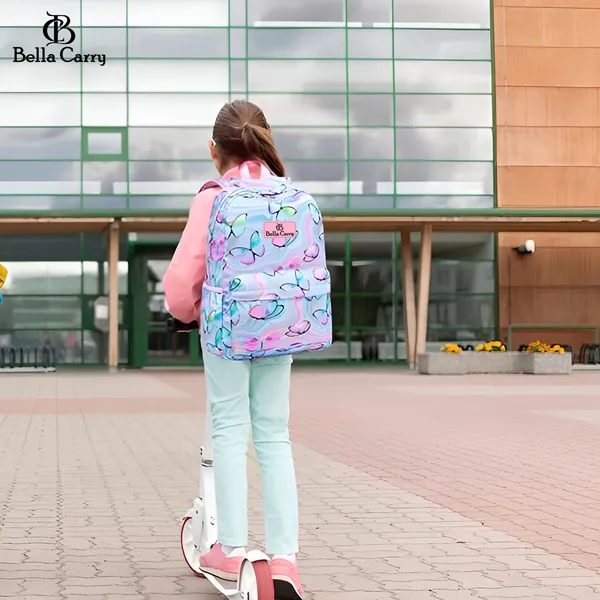 Blue_And_Pink_Polyurethane_Zipper_Backpack_For_Unisex_Kids