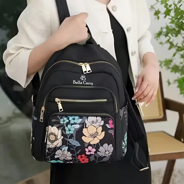 Black_Polyurethane_Zipper_Messenger_Backpack_For_Girls