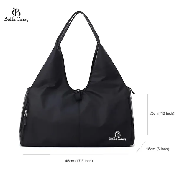 Black_Polyurethane_Zipper_Gym_Duffle_Bag_With_Shoe_Compartment_For_Girls