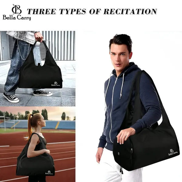 Black_Polyurethane_Zipper_Gym_Duffle_Bag_With_Shoe_Compartment_For_Girls