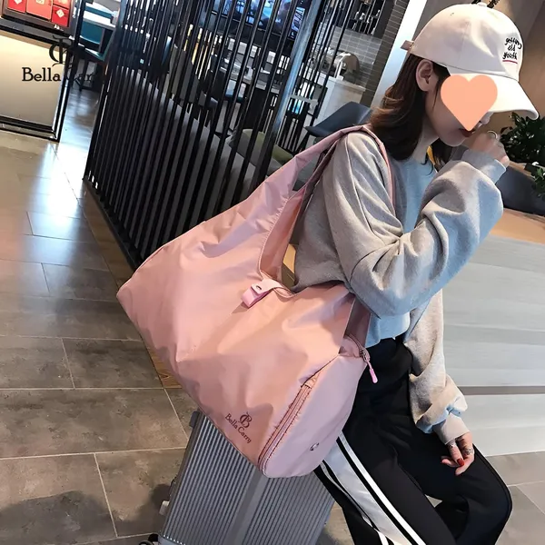 Pink_Polyurethane_Zipper_Hand-Carry_Duffle_Bag_For_Girls