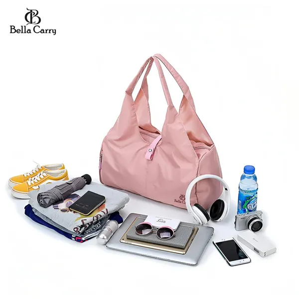 Pink_Polyurethane_Zipper_Hand-Carry_Duffle_Bag_For_Girls