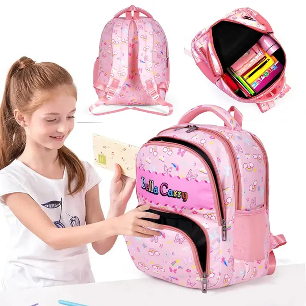 Pink_Polyurethane_Zipper_School_Backpack_For_Girls