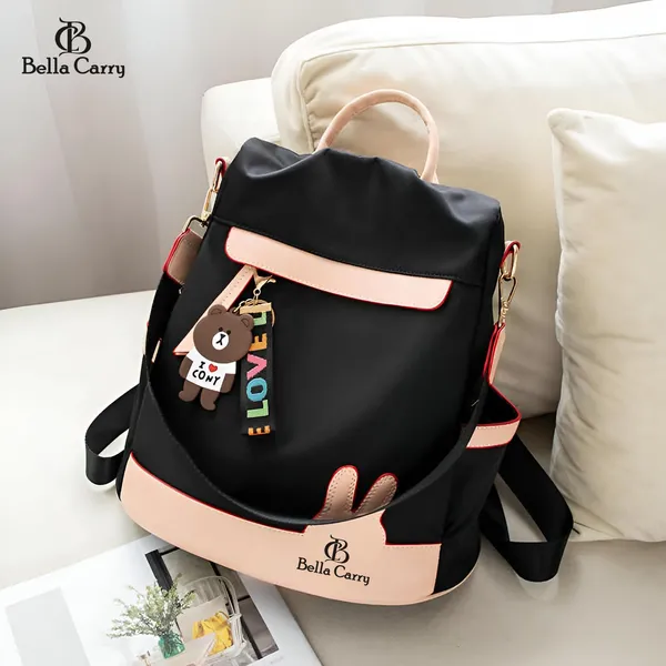 Black_And_Pink_Polyurethane_Zipper_Backpack_For_Girls