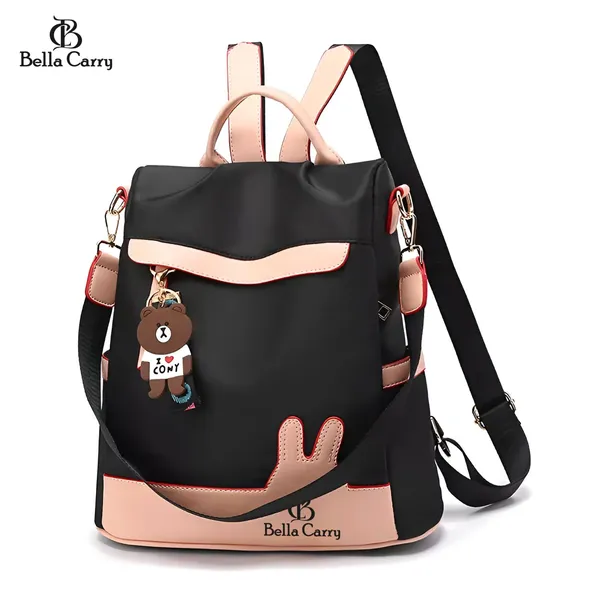 Black_And_Pink_Polyurethane_Zipper_Backpack_For_Girls