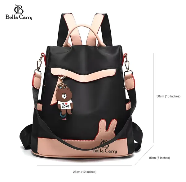 Black_And_Pink_Polyurethane_Zipper_Backpack_For_Girls