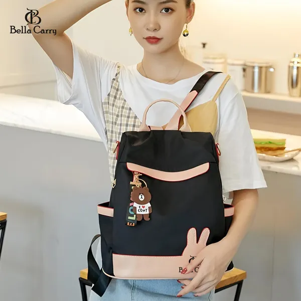 Black_And_Pink_Polyurethane_Zipper_Backpack_For_Girls