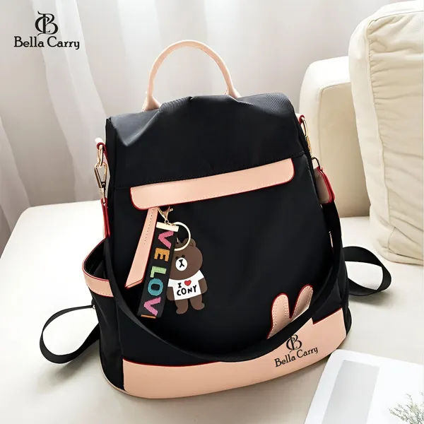 Black_And_Pink_Polyurethane_Zipper_Backpack_For_Girls