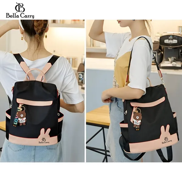 Black_And_Pink_Polyurethane_Zipper_Backpack_For_Girls