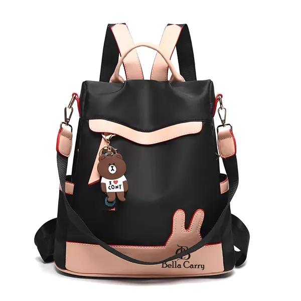 Black_And_Pink_Polyurethane_Zipper_Backpack_For_Girls