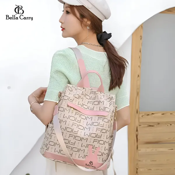 Cream_Polyurethane_Zipper_Oxford_Backpack_For_Girls