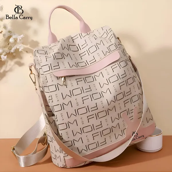 Cream_Polyurethane_Zipper_Oxford_Backpack_For_Girls