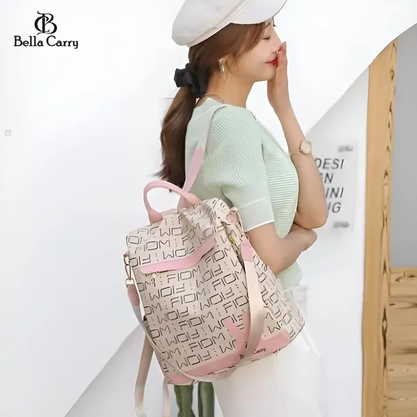 Cream_Polyurethane_Zipper_Oxford_Backpack_For_Girls