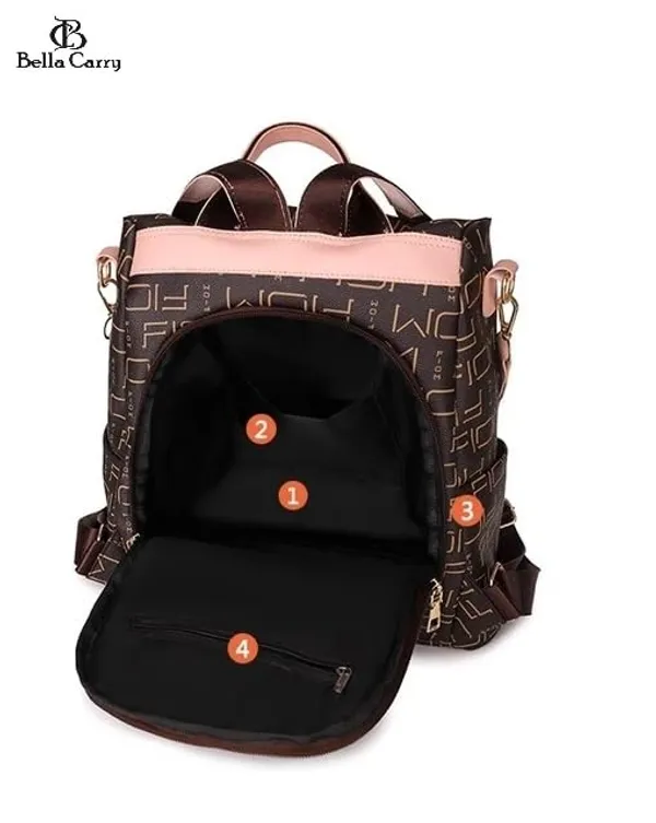 Dark_Brown_Polyurethane_Zipper_Oxford_Backpack_For_Girls