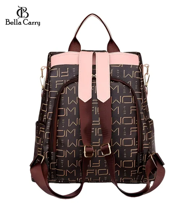 Dark_Brown_Polyurethane_Zipper_Oxford_Backpack_For_Girls